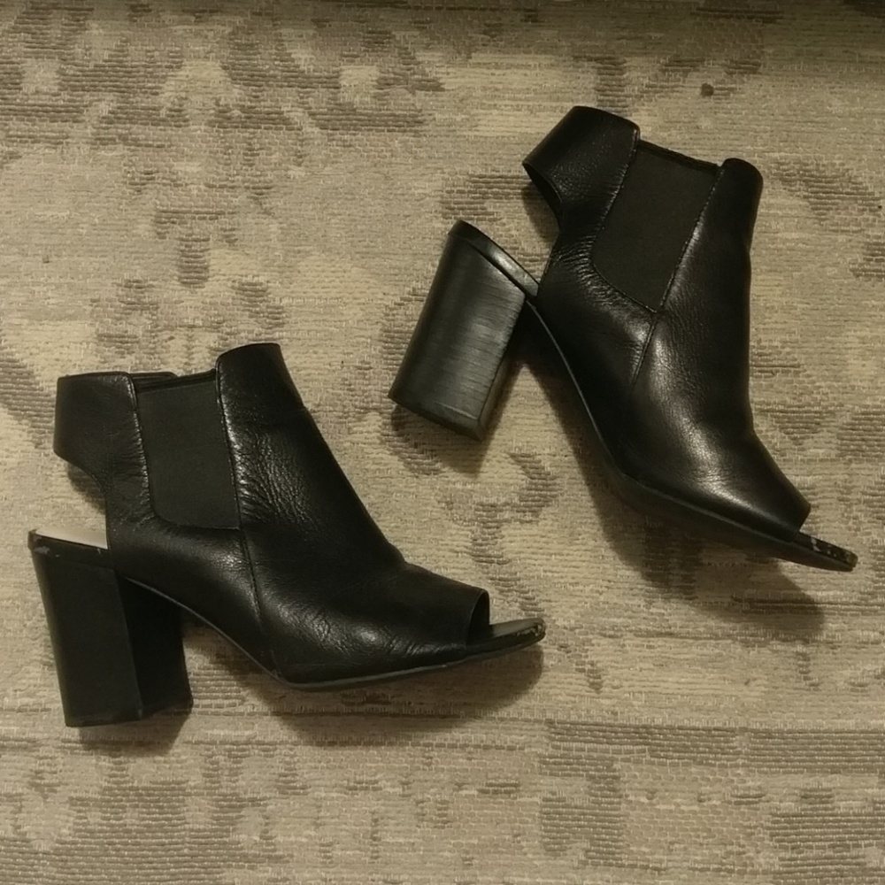 Cole haan peep toe black leather booties